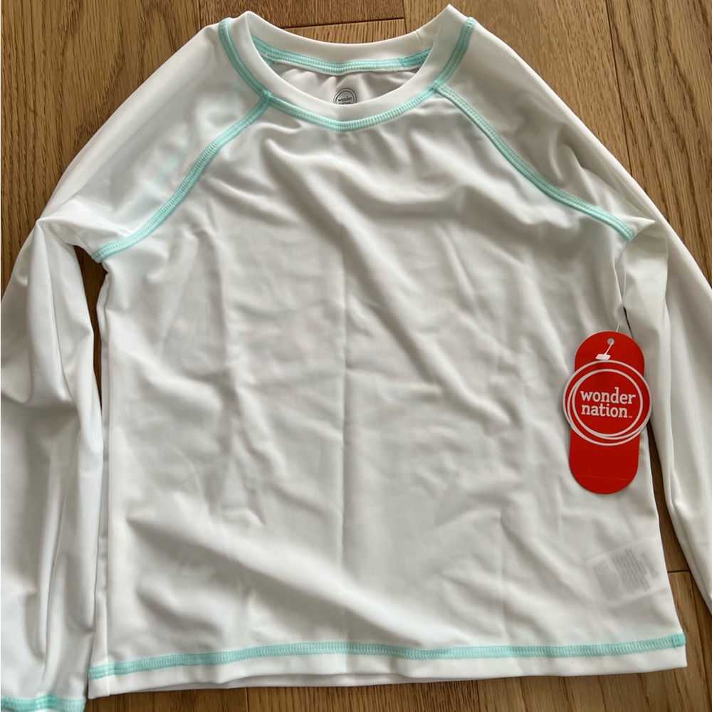 NWT wonder nation long sleeve rashguard shirt Toddlers blue and white 5T